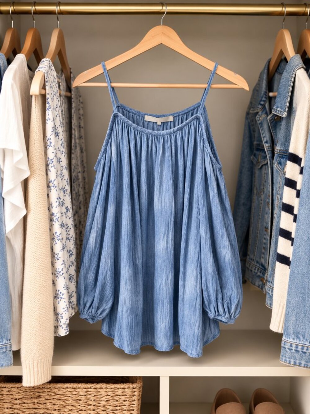 Lily Rain Blue Tye Dye Cold Shoulder Top-NWT